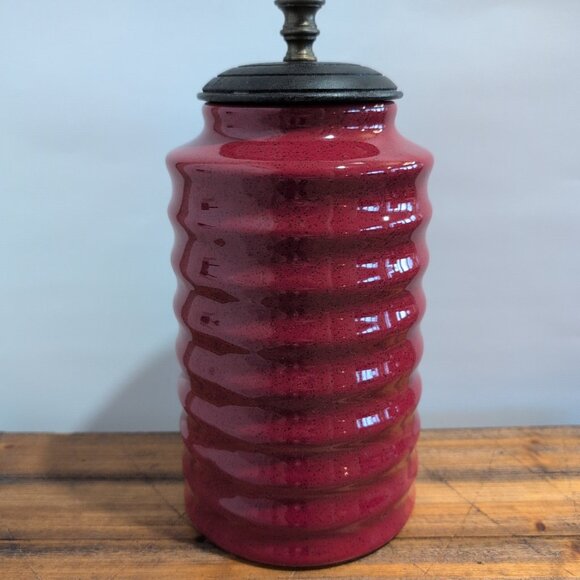 Pier One Ribbed Red W/ Black Speckles Canister W/ Lid Replacement For Set - Picture 2 of 14